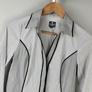 Express The Essential Shirt Womens M Black White‎ Stripe Button Up Long Sleeve